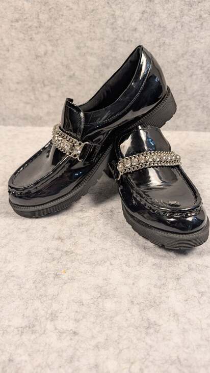 Steve Madden Shoes - Steve Madden Maybell Black Patent Rhinestone Chain Platform Loafers 5